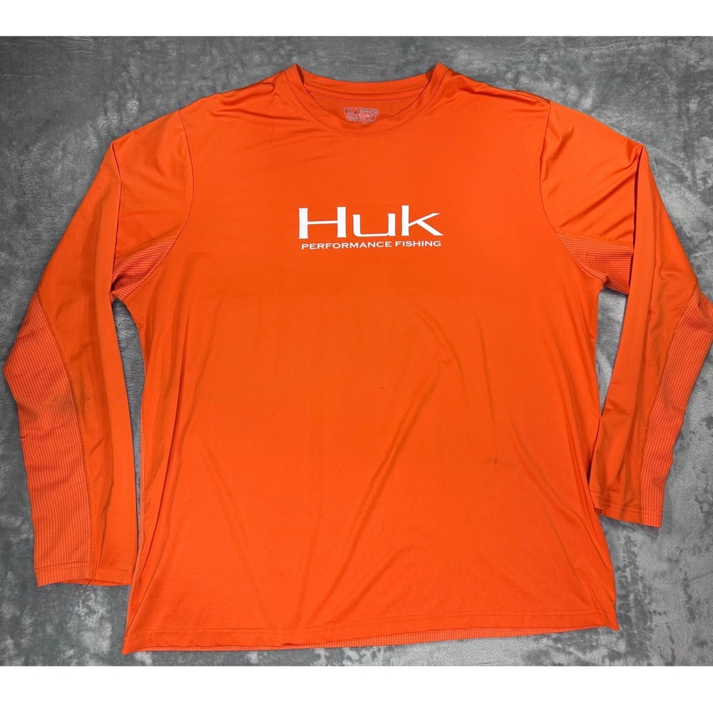 Huk Performance Fishing Shirt Mens XXL Orange Long Sleeve Mesh Sun Shirt XXL
